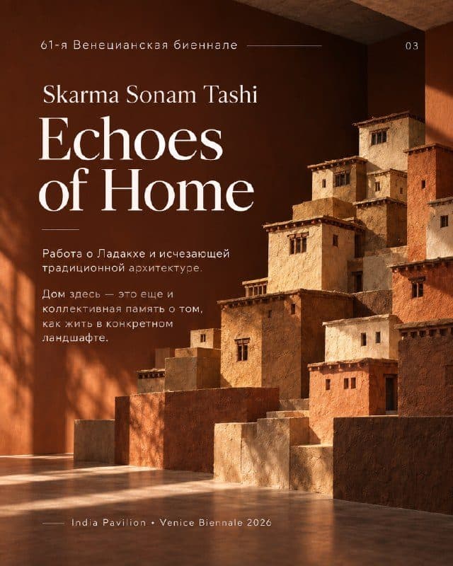 Открытка ChatGPT о работе Скармы Сонама Таши «Echoes of Home»